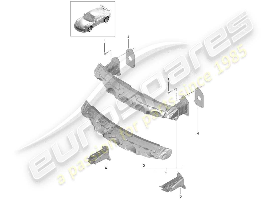 porsche 991r/gt3/rs (2019) bumper bracket part diagram