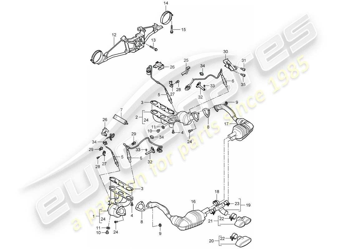 porsche cayman 987 (2008) exhaust system part diagram