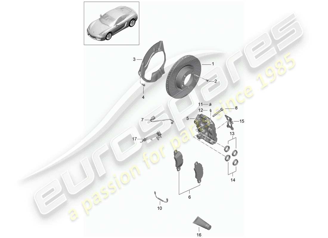 porsche cayman 981 (2015) disc brakes part diagram