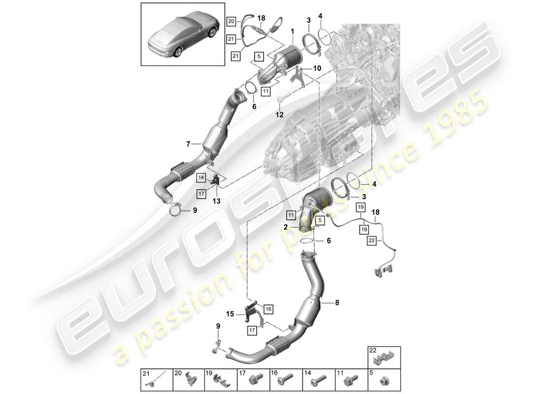 porsche panamera 971 (2020) exhaust system part diagram