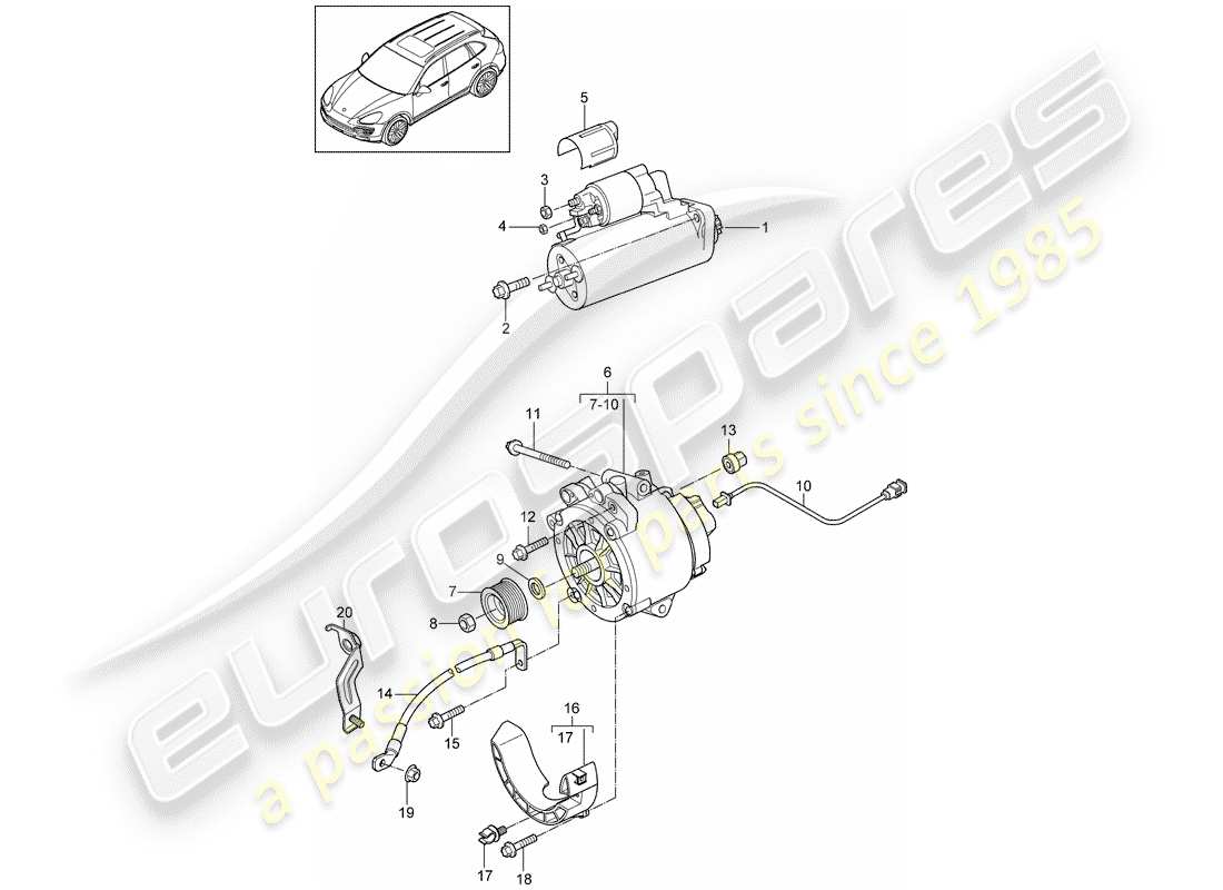 porsche cayenne e2 (2011) starter part diagram