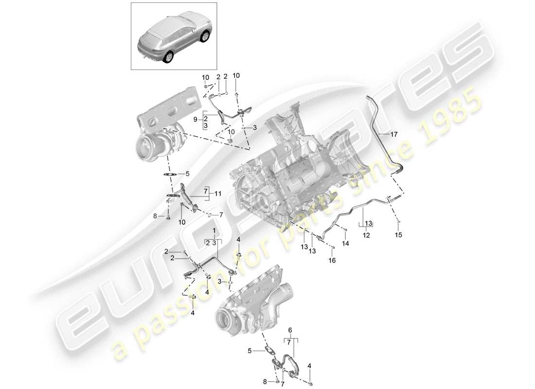 porsche macan (2014) oil return line part diagram