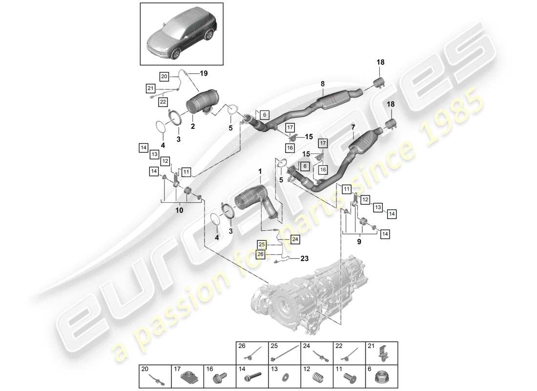 porsche cayenne e3 (2020) exhaust system part diagram