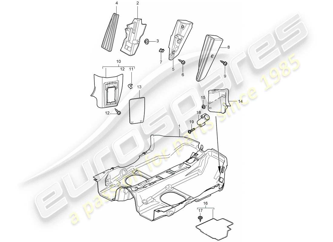 porsche 911 t/gt2rs (2012) floor cover part diagram