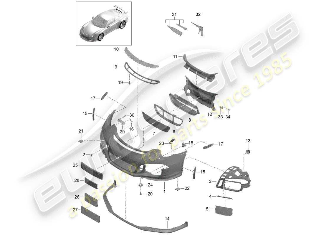 porsche 991r/gt3/rs (2020) bumper part diagram