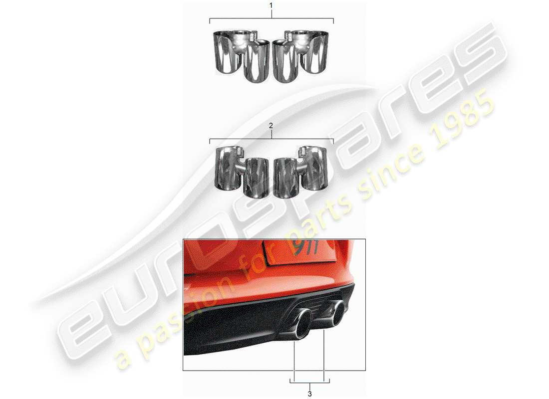 porsche tequipment 98x/99x (2020) exhaust pipe tips part diagram