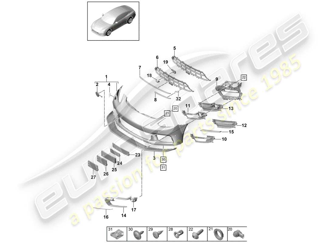 porsche panamera 971 (2020) bumper part diagram