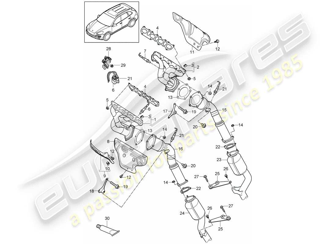 porsche cayenne e2 (2017) exhaust system part diagram