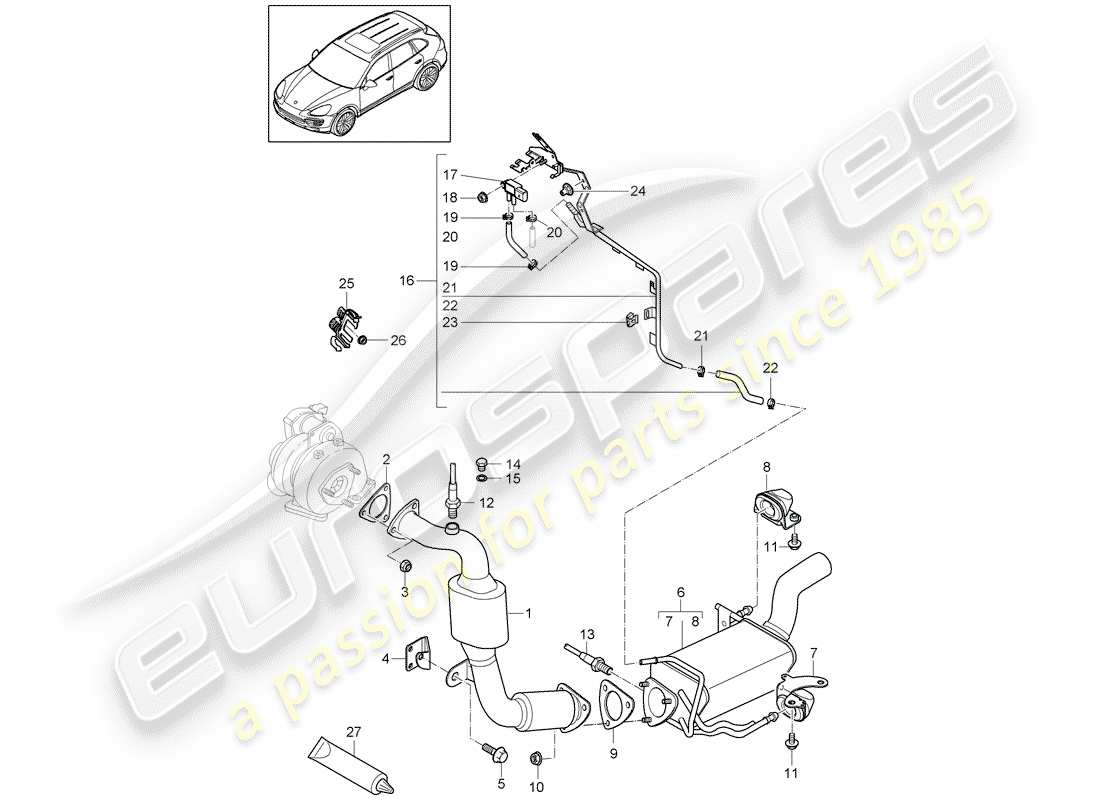 porsche cayenne e2 (2017) exhaust system part diagram