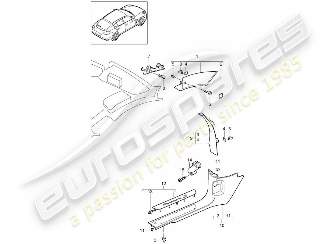 porsche panamera 970 (2013) a-pillar part diagram