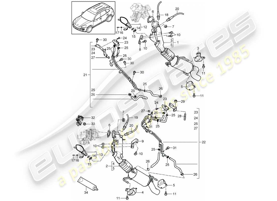 porsche cayenne e2 (2011) exhaust system part diagram