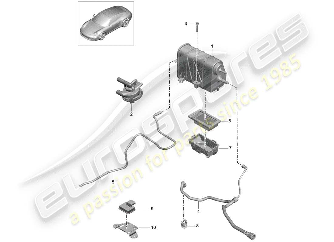 porsche 991 (2016) evaporative emission canister part diagram