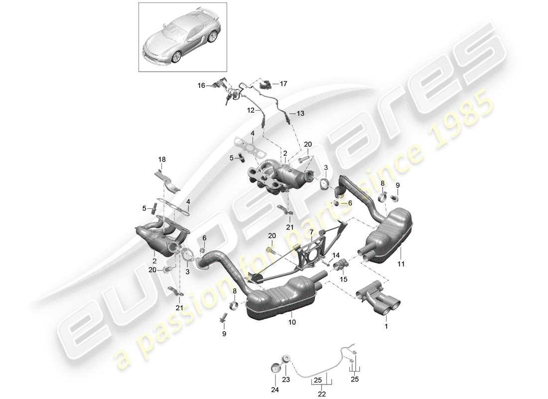 porsche cayman gt4 (2016) exhaust system part diagram