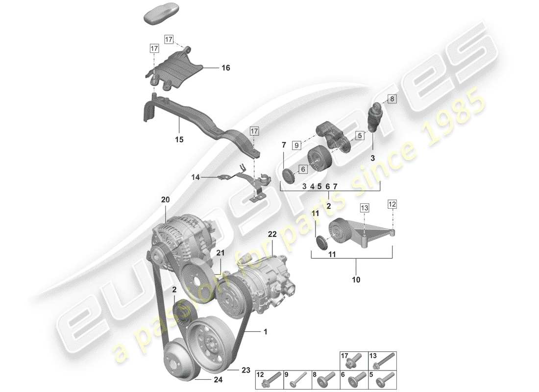 porsche 2020 v-ribbed belt part diagram