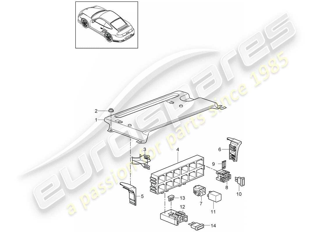 porsche 911 t/gt2rs (2012) fuse box/relay plate part diagram