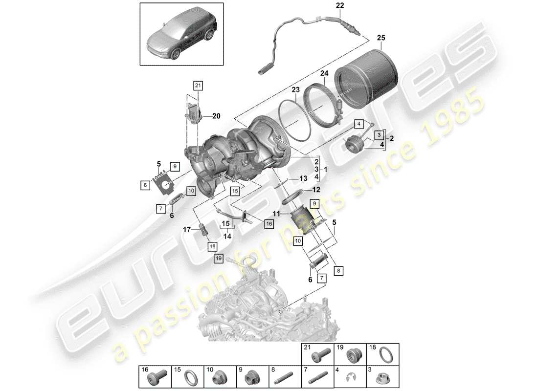 porsche cayenne e3 (2020) exhaust gas turbocharger part diagram