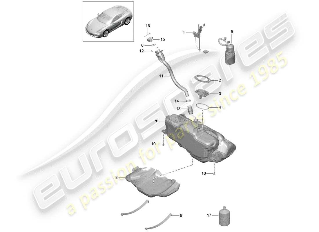 porsche cayman 981 (2015) fuel tank part diagram