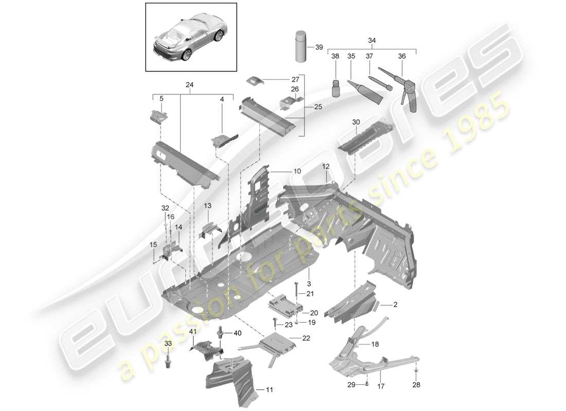 porsche 991r/gt3/rs (2015) floor pan part diagram