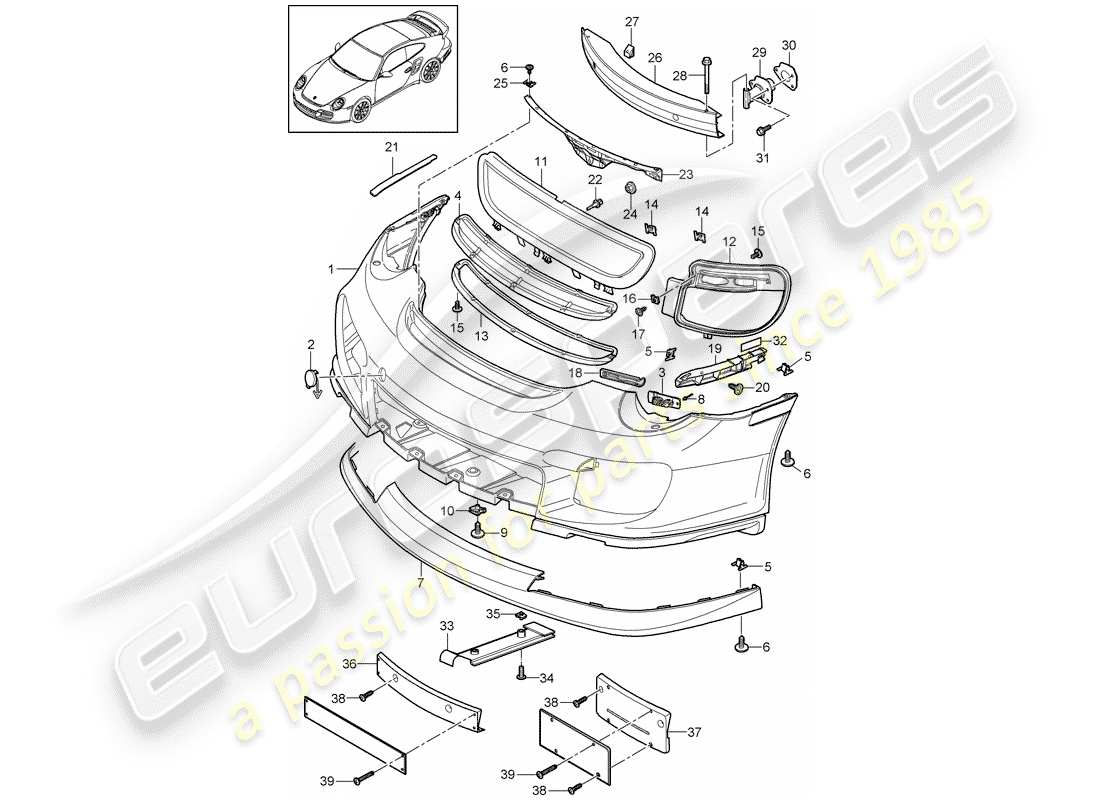 porsche 911 t/gt2rs (2011) bumper part diagram