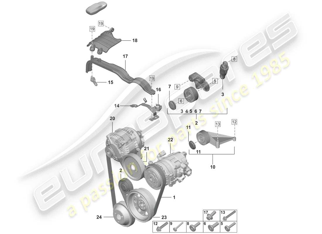 porsche 2019 v-ribbed belt part diagram