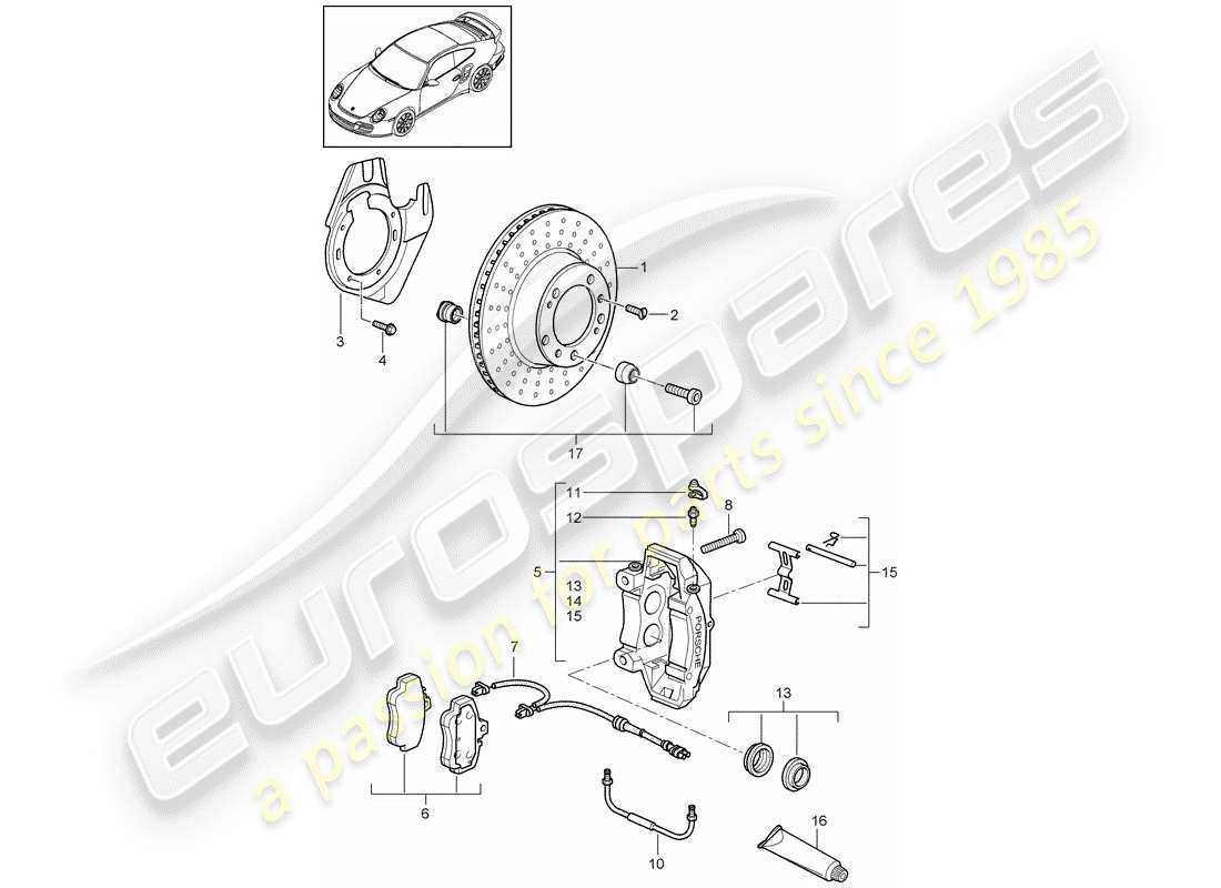 porsche 911 t/gt2rs (2012) disc brakes part diagram