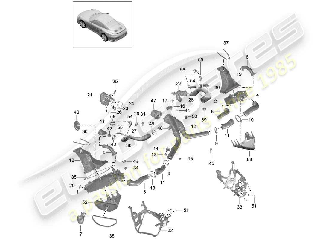 porsche 991 turbo (2020) air duct for charge part diagram