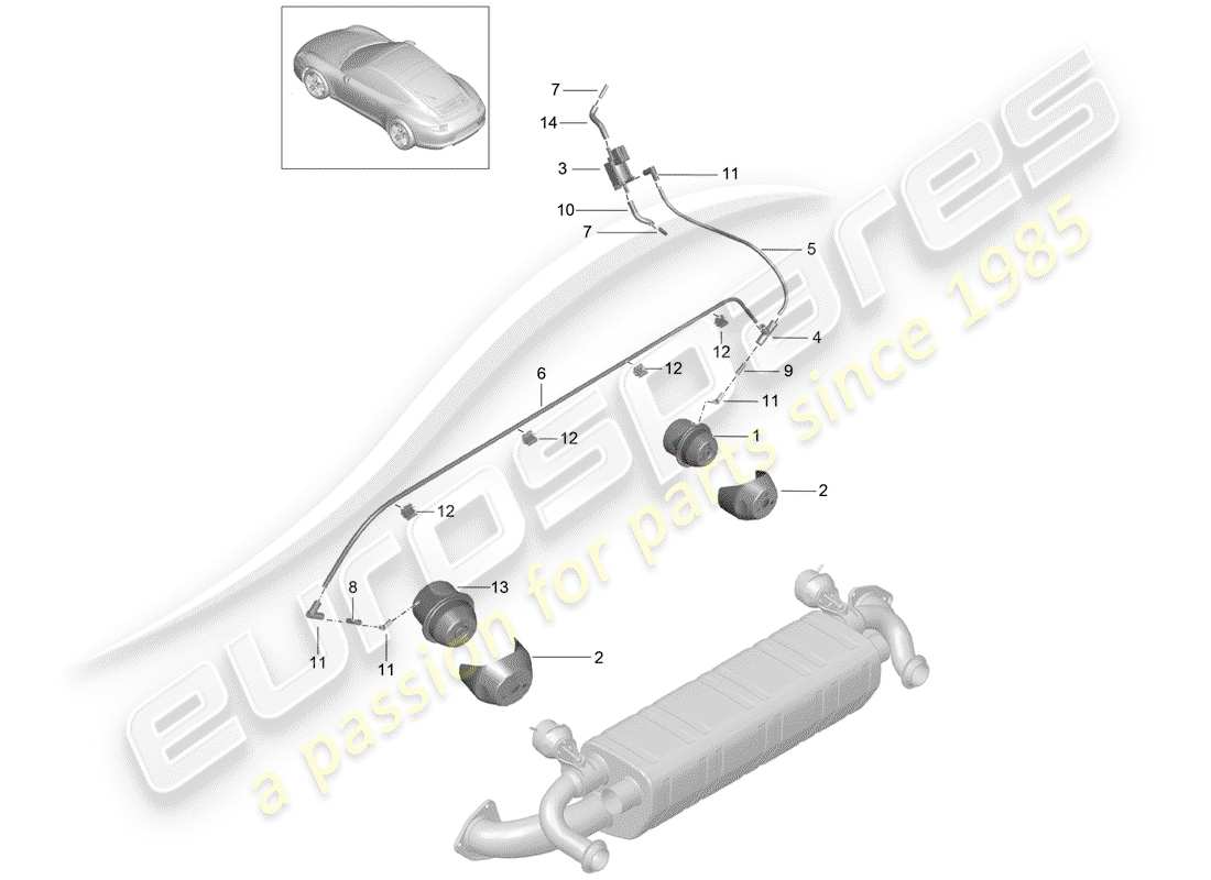 porsche 991 (2014) exhaust system part diagram