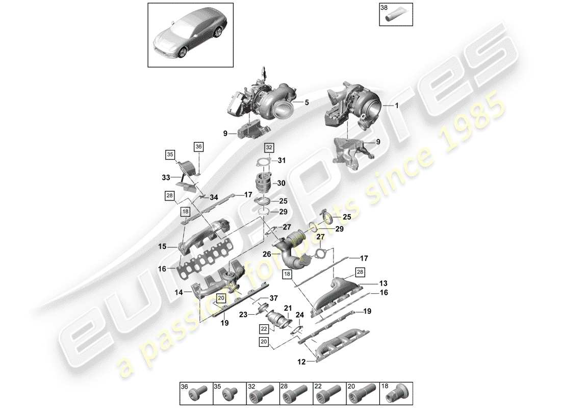 porsche panamera 971 (2017) exhaust gas turbocharger part diagram