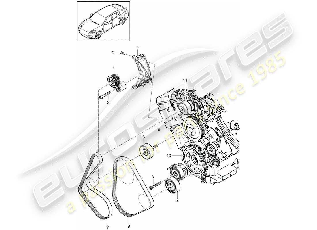 porsche panamera 970 (2013) belt tensioning damper part diagram