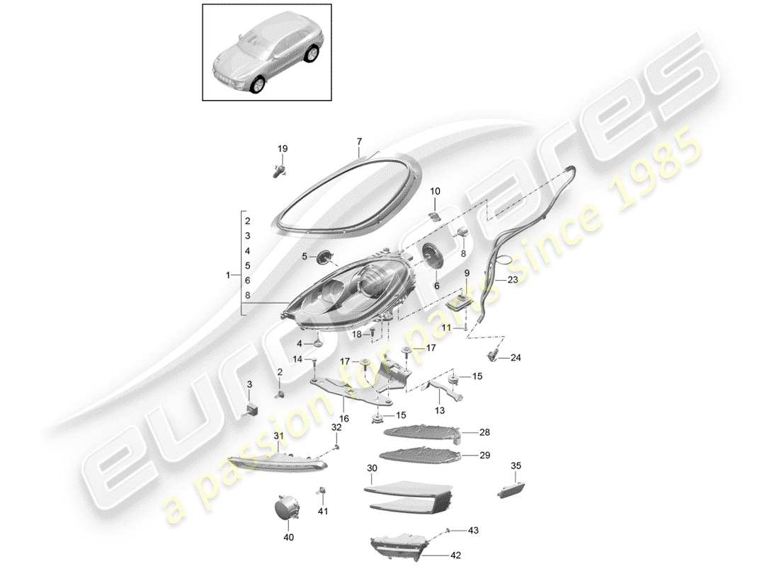 porsche macan (2016) headlamp part diagram