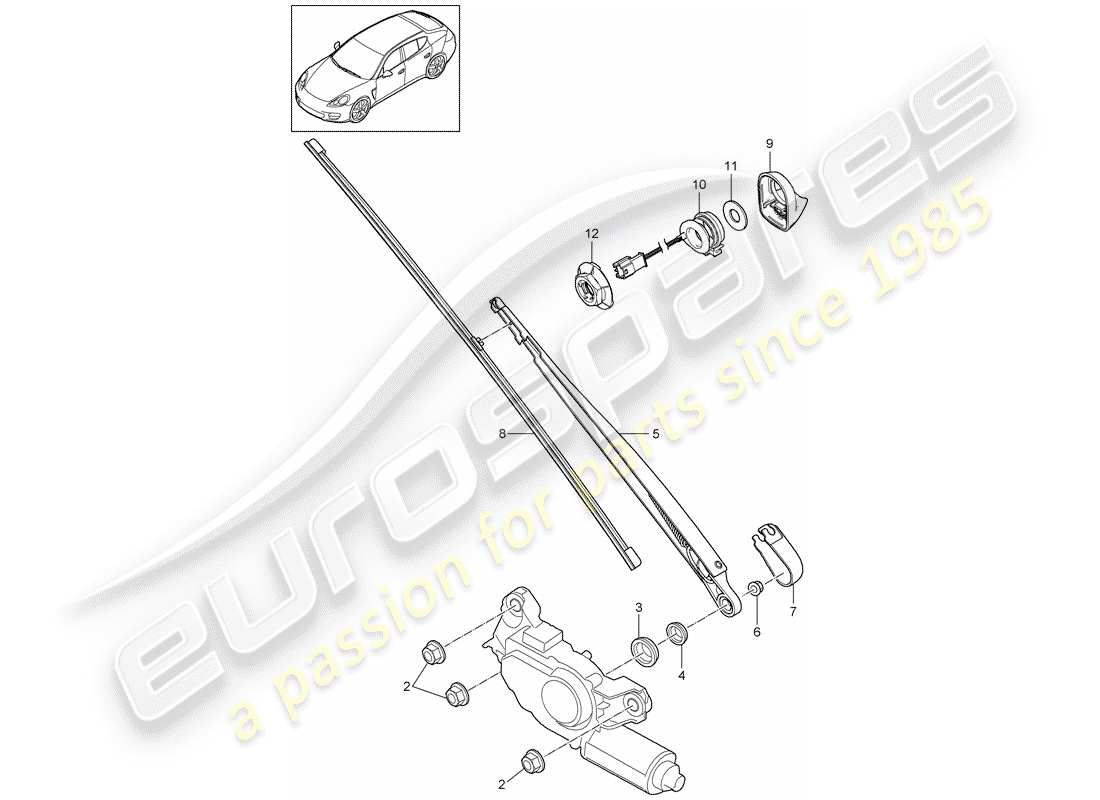 porsche panamera 970 (2010) rear window wiper part diagram