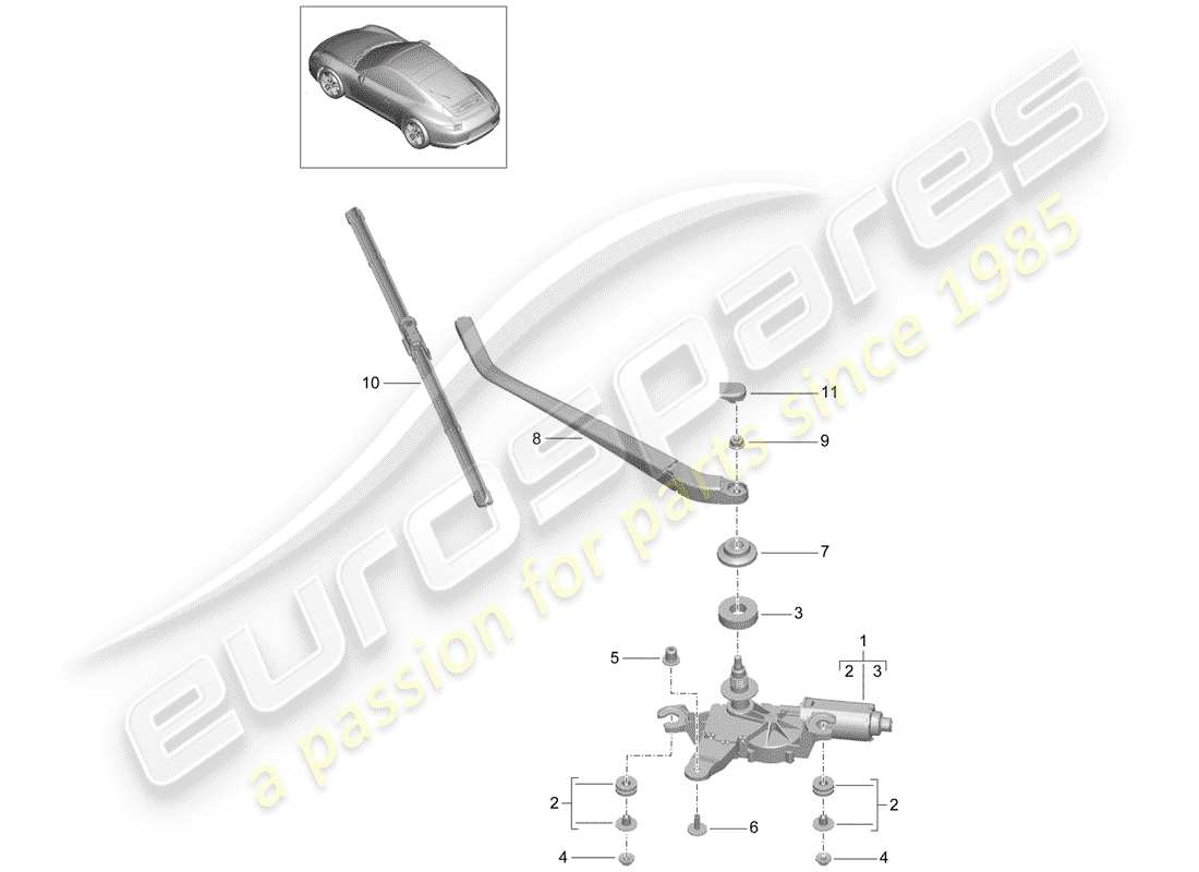 porsche 991 (2016) rear window wiper part diagram