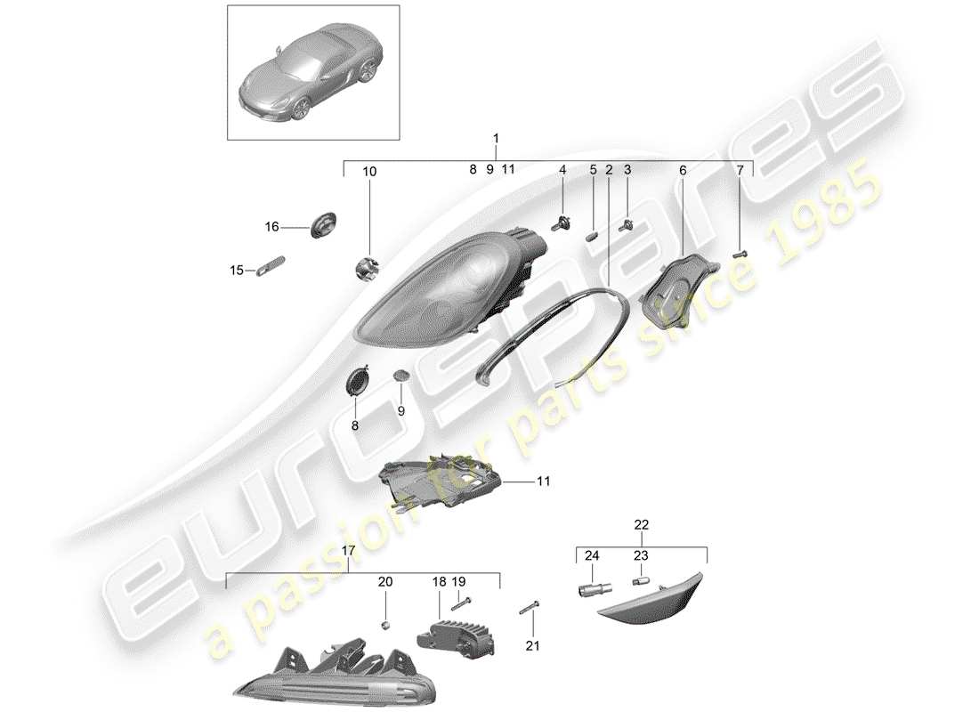 porsche boxster 981 (2015) headlamp part diagram