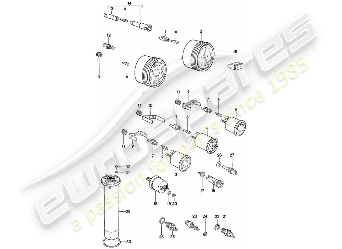 porsche 944 (1983) instruments part diagram