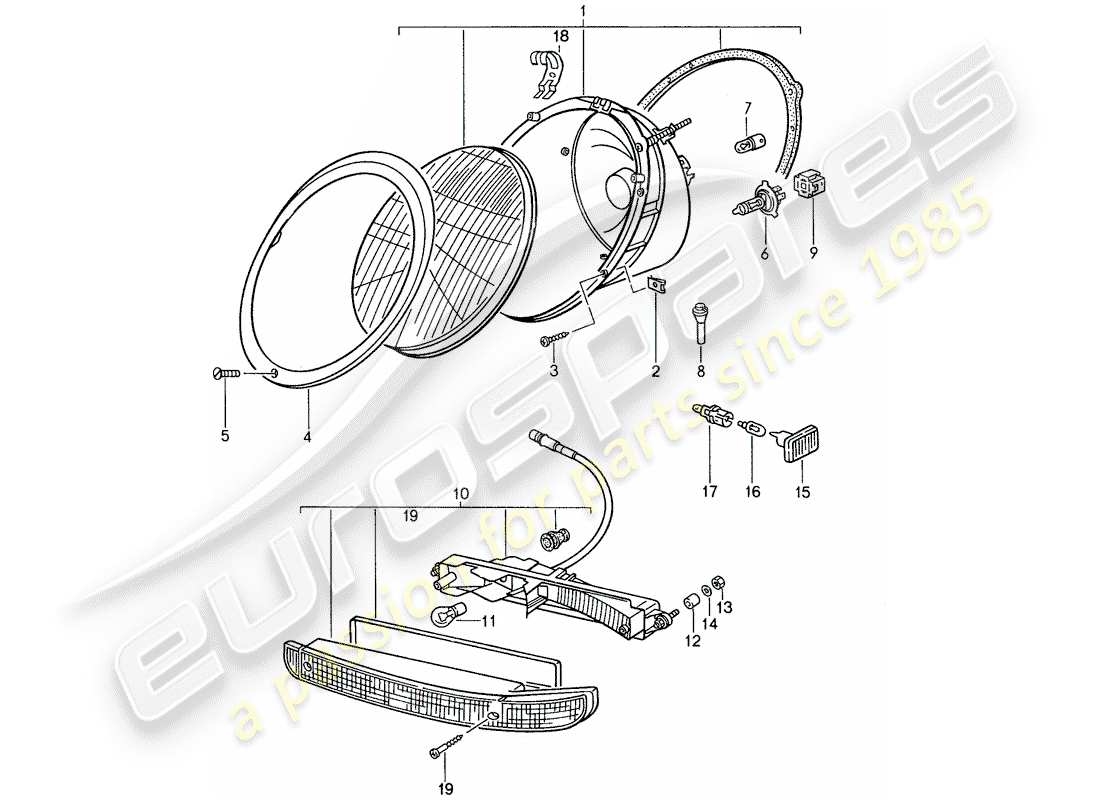 porsche 959 (1988) headlamp - lights part diagram