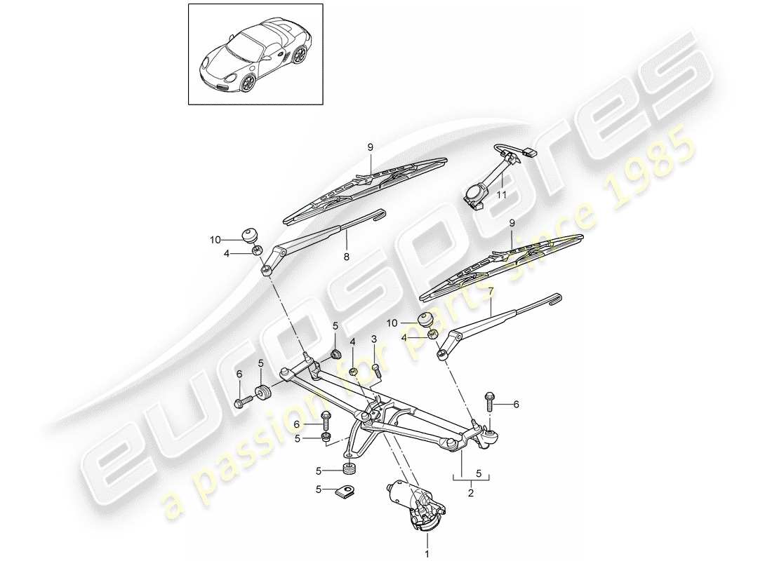 porsche boxster 987 (2010) windshield wiper system compl. part diagram