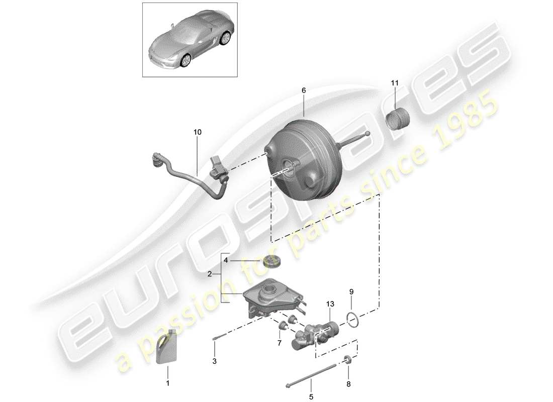 porsche boxster spyder (2016) brake master cylinder part diagram