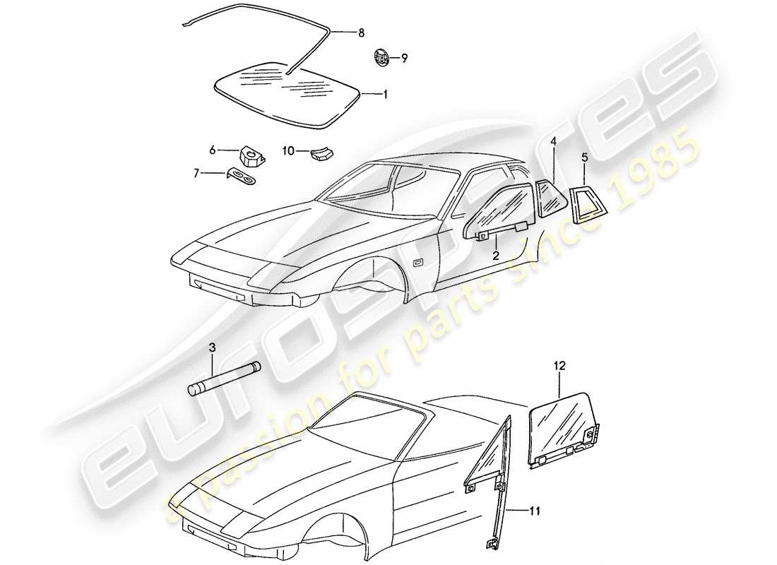 porsche 944 (1990) window glazing part diagram