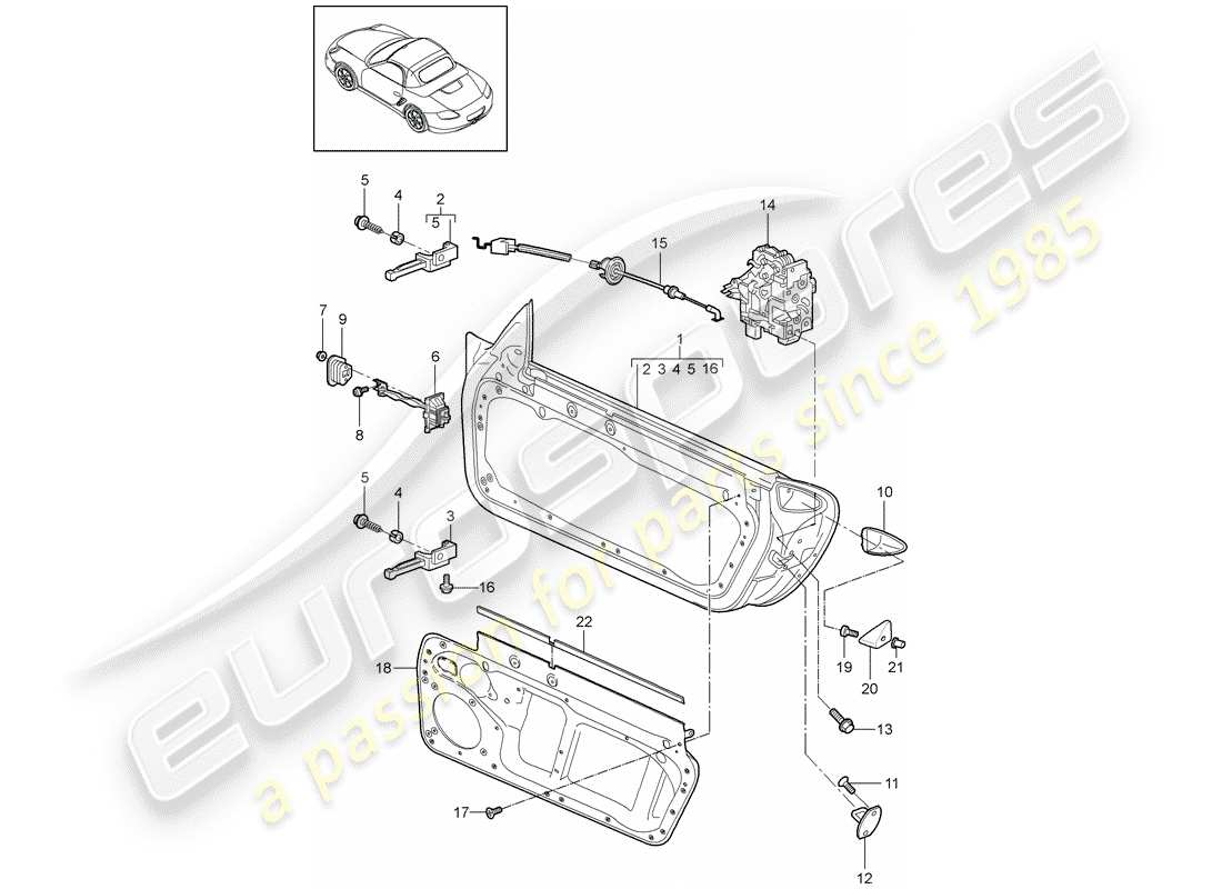 porsche boxster 987 (2010) door shell part diagram