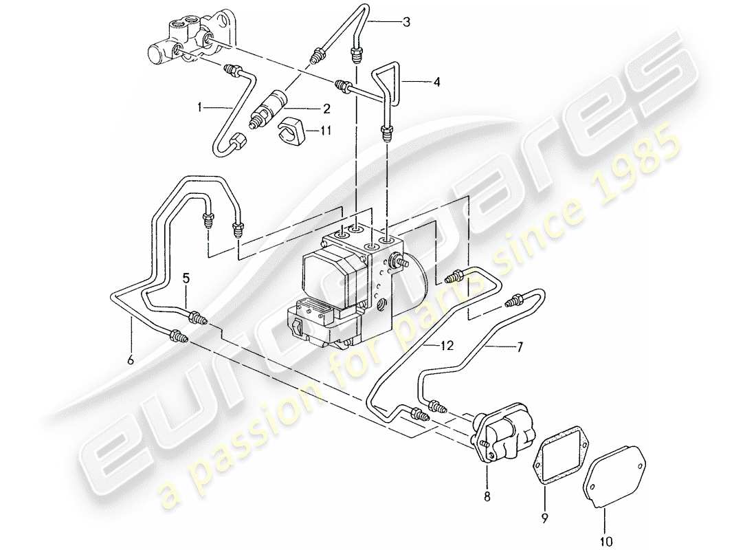 porsche boxster 986 (1998) brake line - front end part diagram