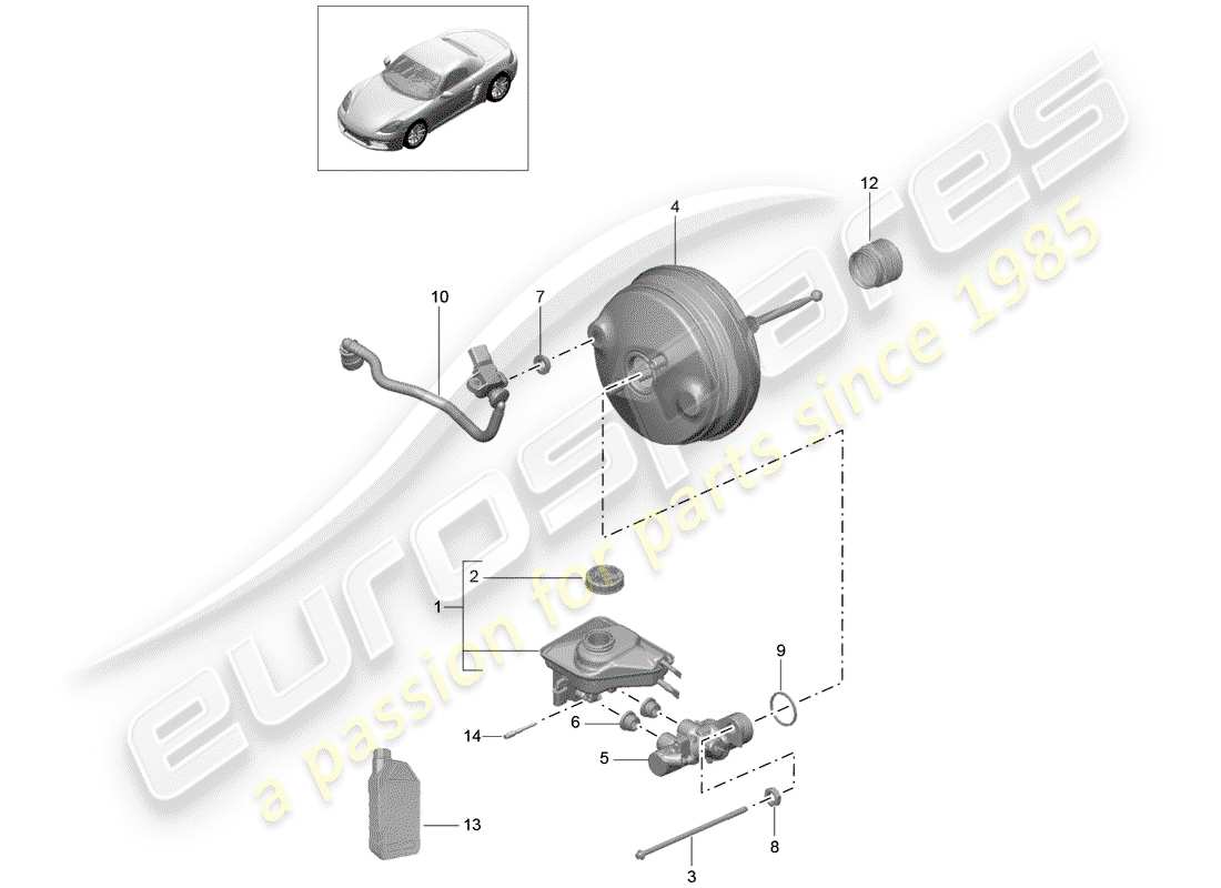 porsche 718 boxster (2020) brake master cylinder part diagram