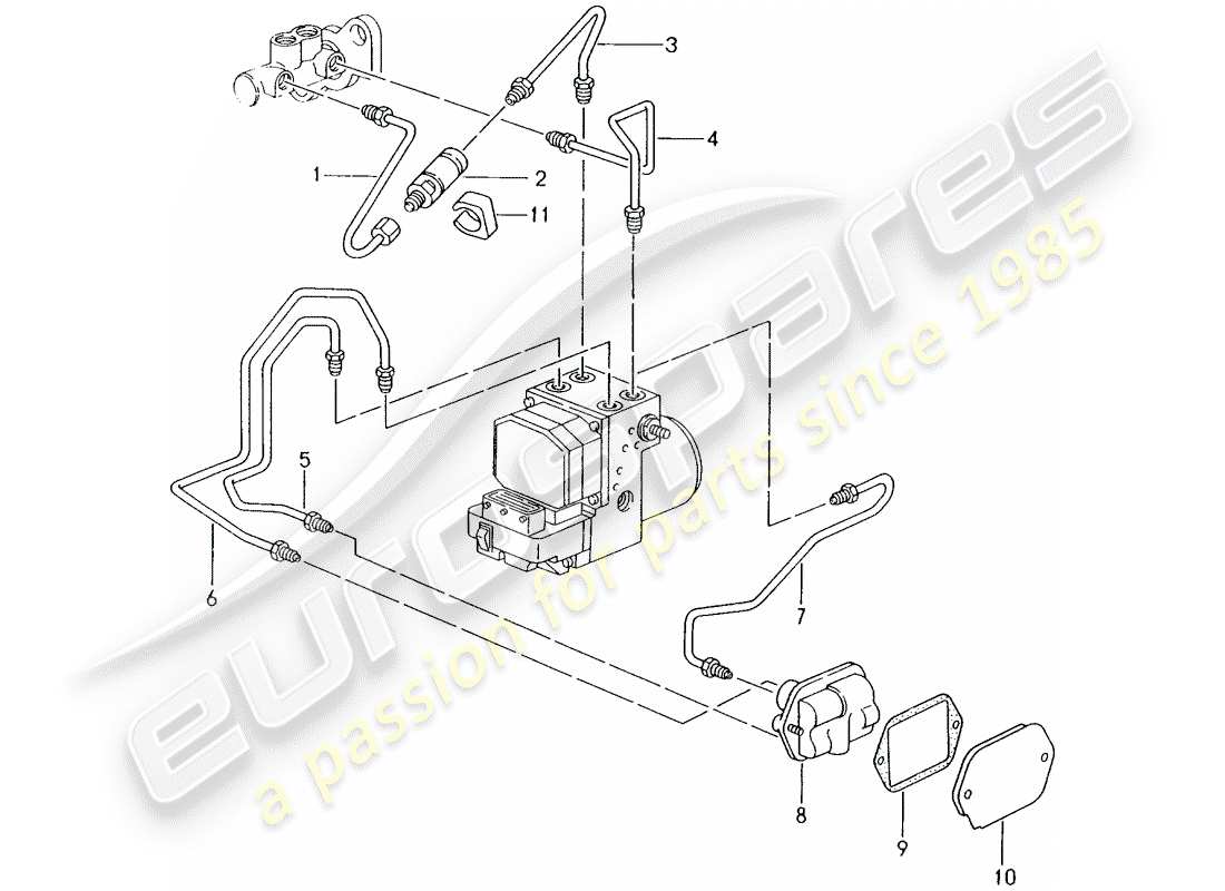 porsche boxster 986 (2001) brake line - front end part diagram