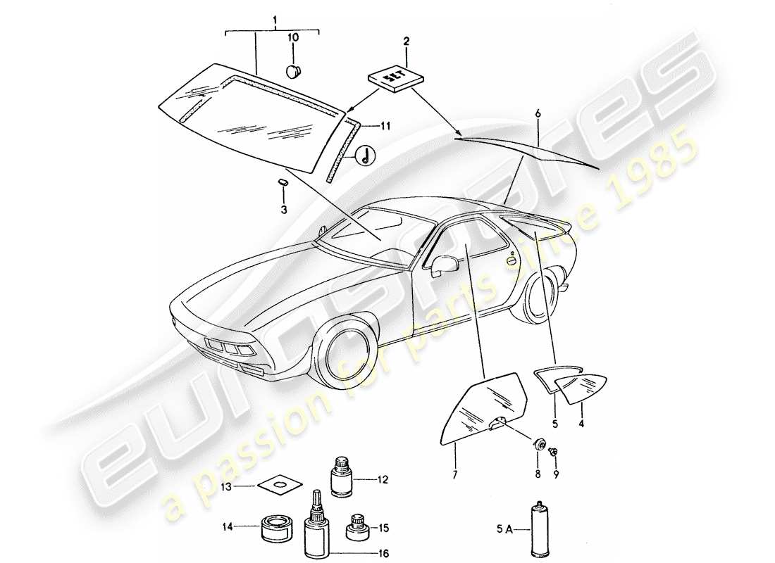 porsche 928 (1994) window glazing part diagram