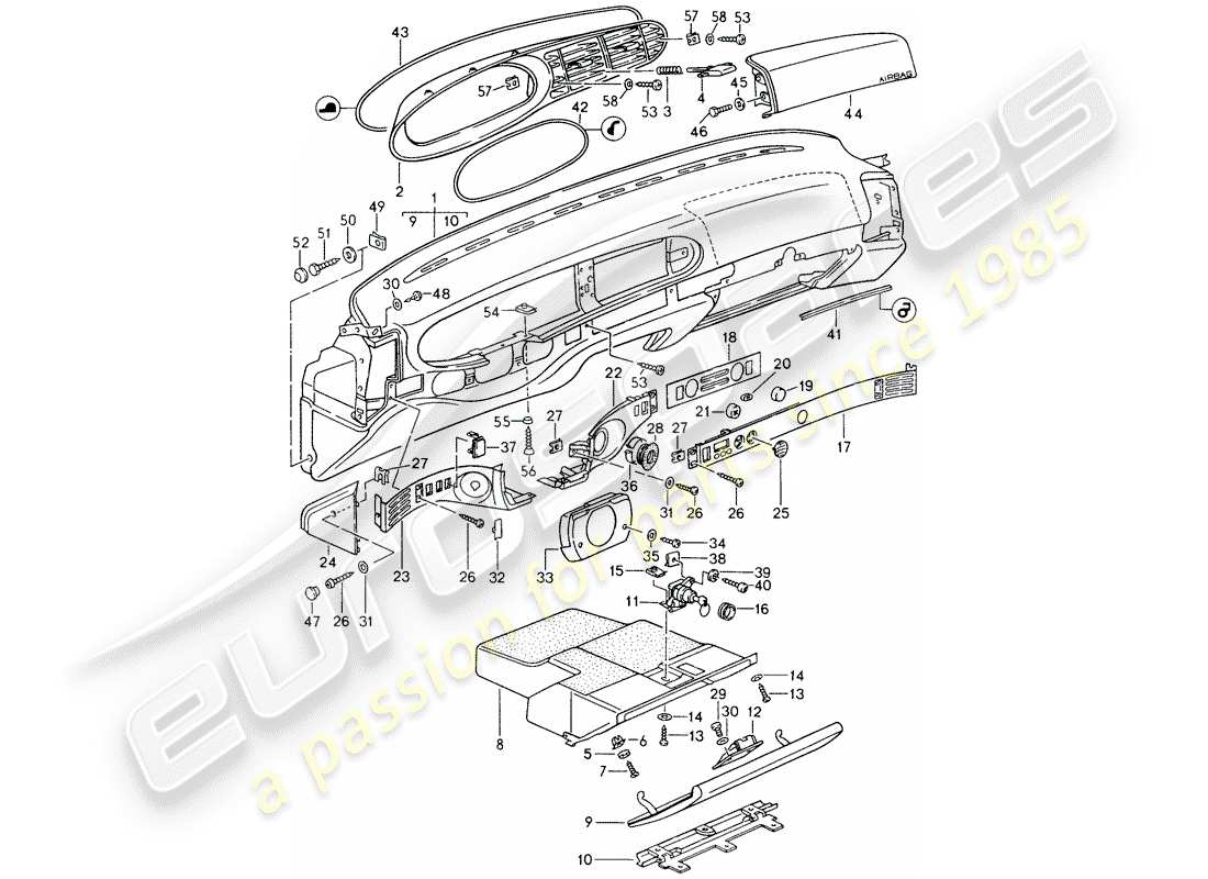 porsche 944 (1990) dash panel trim part diagram