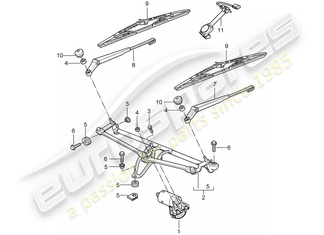 porsche cayman 987 (2008) windshield wiper system compl. part diagram