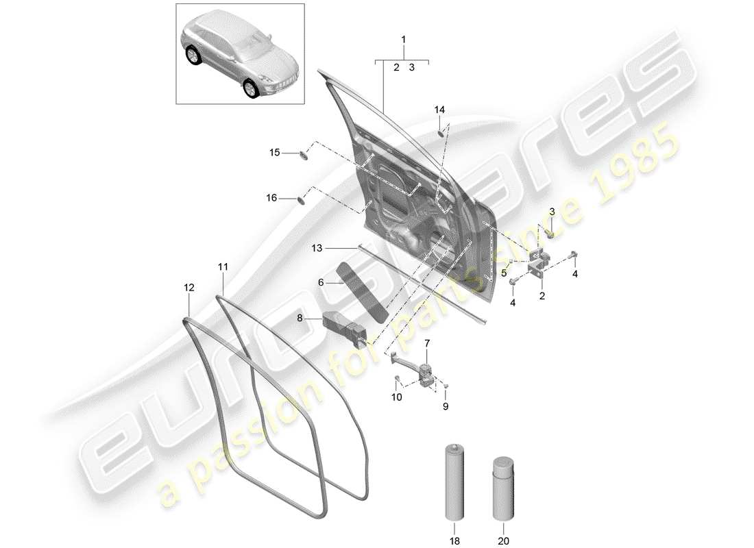 porsche macan (2018) door shell part diagram