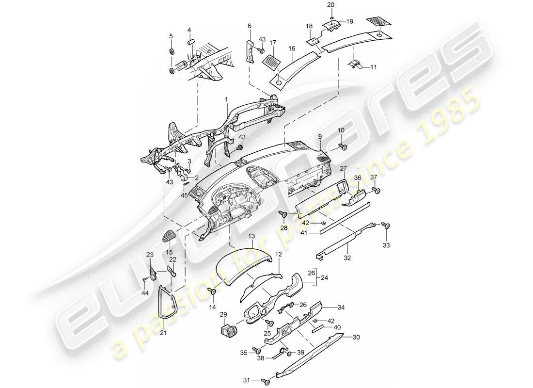 porsche cayenne (2005) dash panel trim part diagram