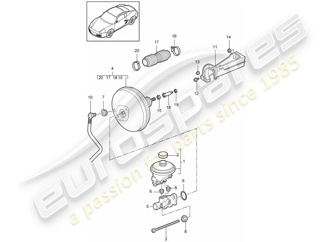 porsche cayman 987 (2011) brake master cylinder part diagram