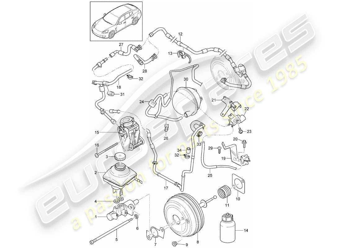 porsche panamera 970 (2010) brake master cylinder part diagram