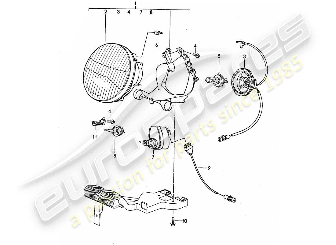 porsche 968 (1995) headlamp part diagram